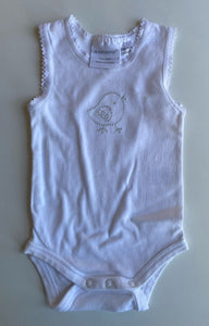 Marquise baby size 0-3 months white tank bodysuit top bird, VGUC