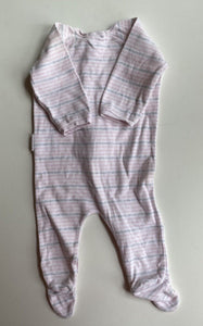 Purebaby baby girl size 0-3 months pink grey stripe one-piece growsuit, VGUC