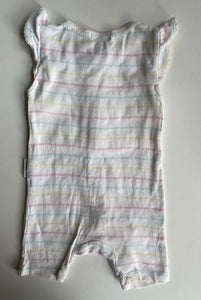 Purebaby baby girl size 6-12 months white colourful stripe one-piece, VGUC