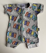 Load image into Gallery viewer, Bonds baby size 0-3 months zippy wondersuit romper grey multicolour logo, GUC
