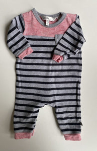 Bebe by Minihaha baby size 0-3 months grey blue red stripe one-piece, VGUC