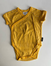 Load image into Gallery viewer, Uniqlo x Marimekko baby size 0-3 months yellow white stripe wrap bodysuit, VGUC
