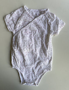 Aden + Anais baby girl size 3-6 months white wrap bodysuit top hearts, VGUC