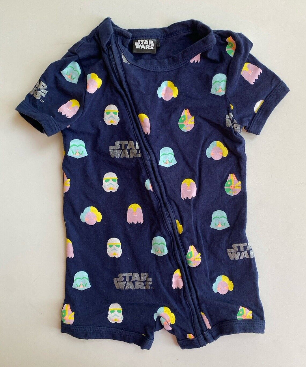 Cotton On baby x Star Wars size 12-18 months navy blue romper logos, VGUC