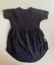 Load image into Gallery viewer, Huxbaby baby girl size 12-18 months black gold pretzel spaceship dress, VGUC
