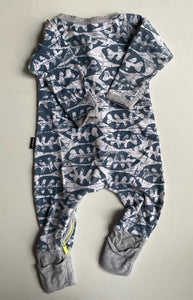 Bonds baby size 0-3 months zippy wondersuit blue white patterned one-piece, VGUC