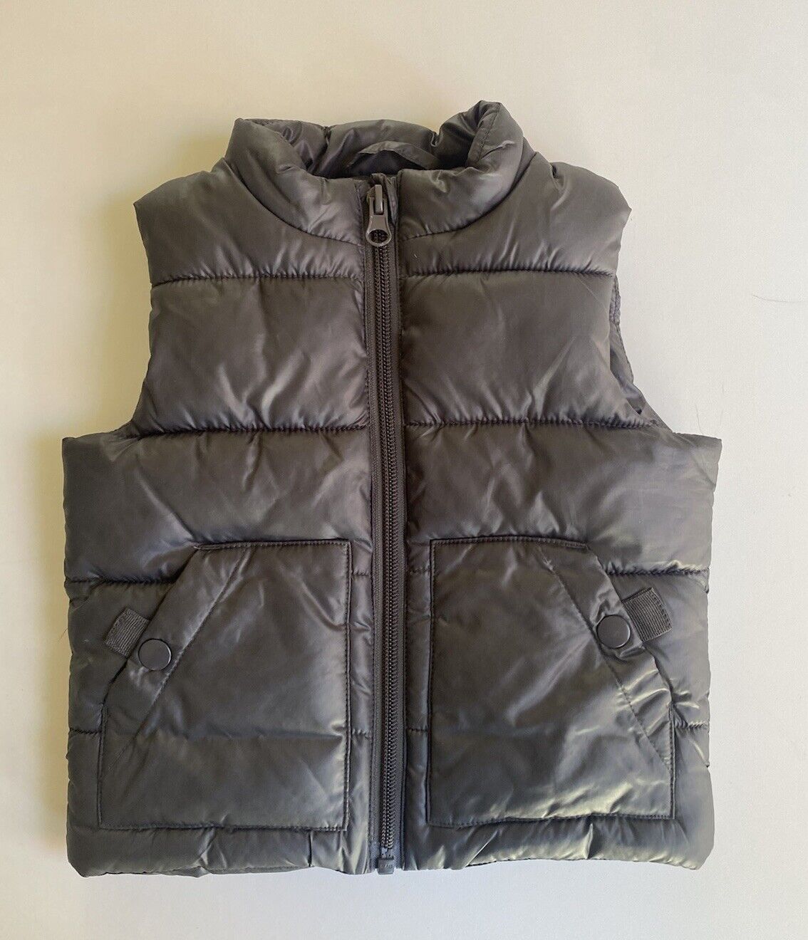 Purebaby baby size 3-6 months dark grey puffer vest zip pockets warm,