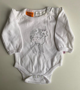 Pumpkin Patch baby size newborn white long sleeve bodysuit top deer, VGUC