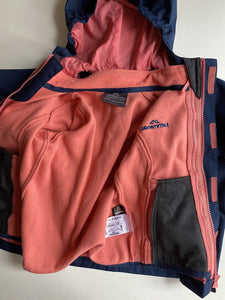 Kathmandu kids girls size 2 navy blue pink hooded jacket jumper set, VGUC