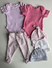 Load image into Gallery viewer, Dymples baby girl size early baby 00000 pink tops pants beanies bundle, VGUC
