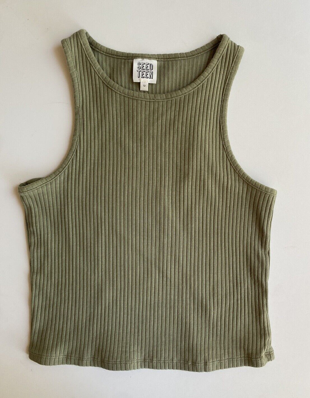 Seed Teen kids girls size 12 olive green ribbed tank top cropped, VGUC