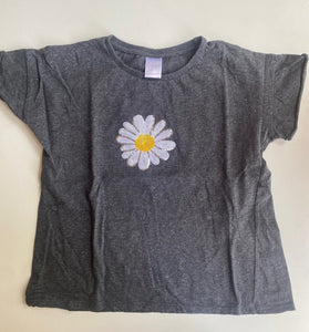 Mini Mango kids girls size 14 grey silver speckled t-shirt sequin flower, VGUC