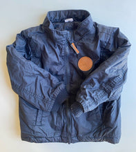 Load image into Gallery viewer, H&amp;M baby size 18-24 months navy blue hooded zip up jacket fluffy lining, VGUC
