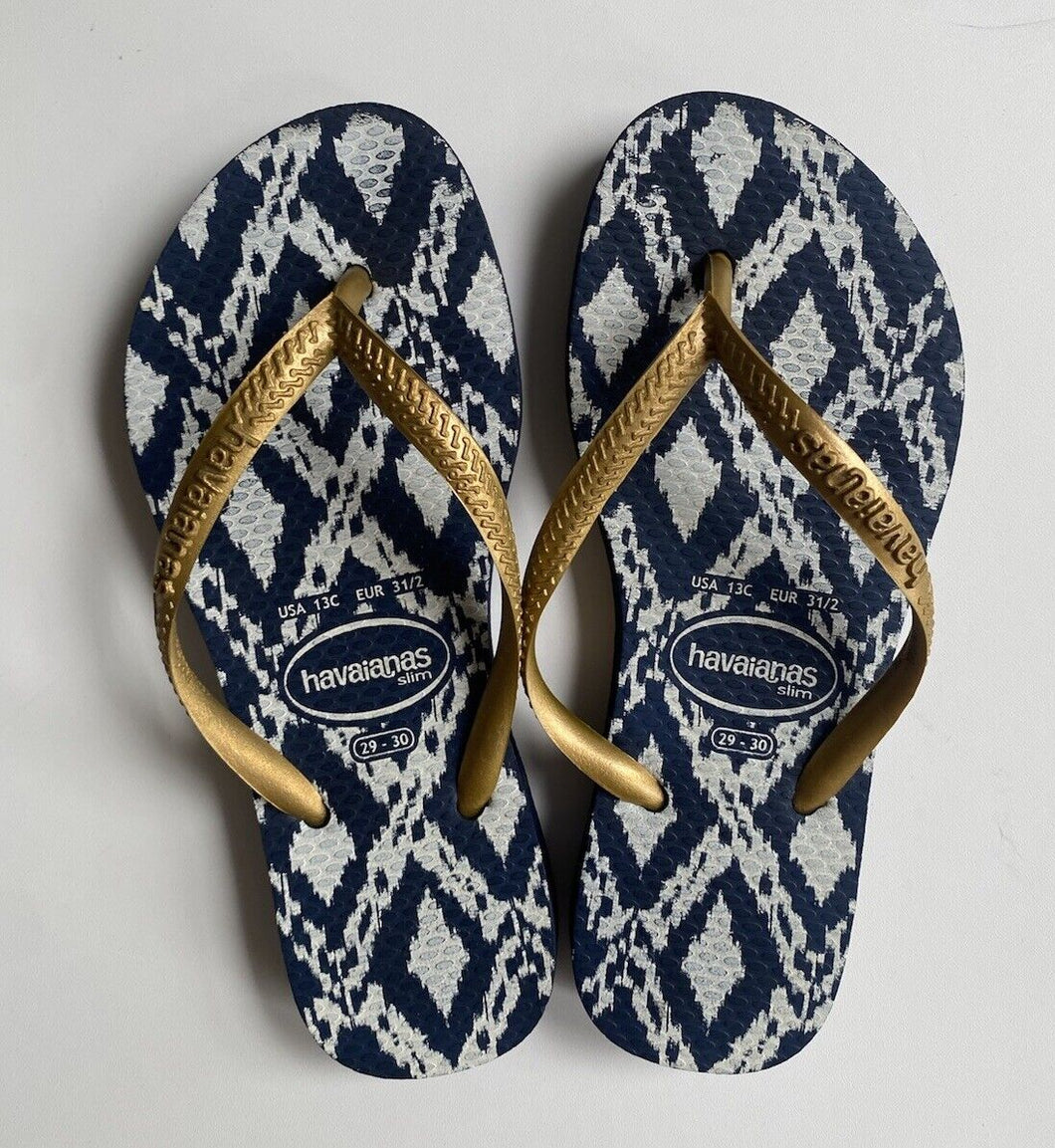 Havaianas kids size EUR 31/32 US 13 navy blue gold flip flops thongs s