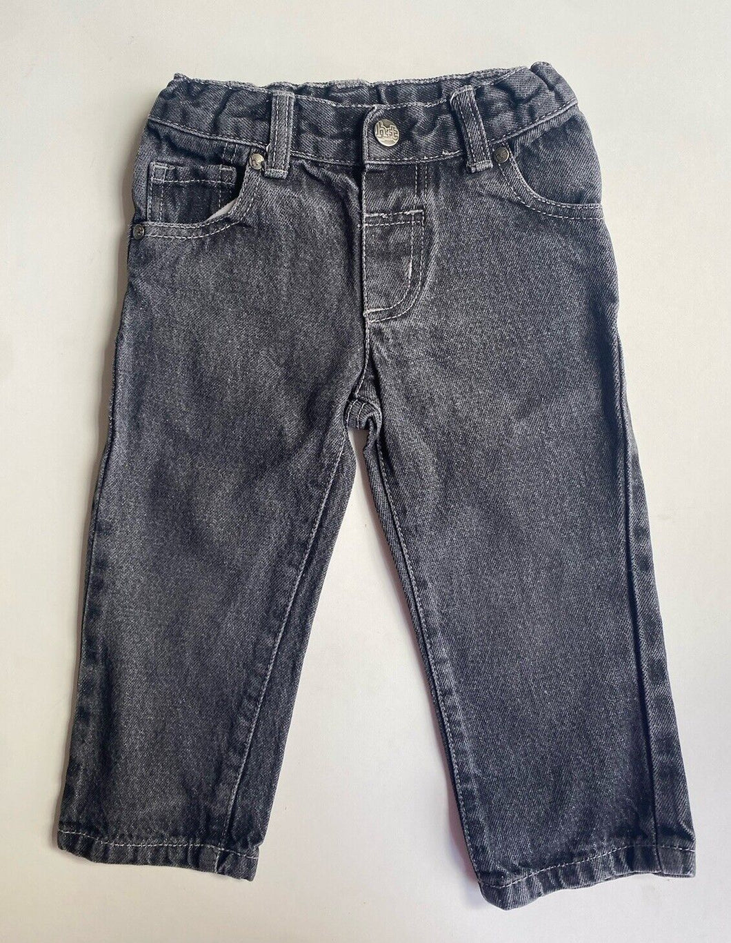 H&T kids toddler size 2 black grey denim adjustable waist jeans pants, VGUC