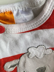 Pumpkin Patch baby size newborn red white stripe sheep thick one-piece, VGUC