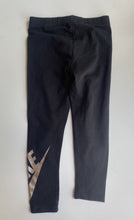 Load image into Gallery viewer, Nike kids girls size 5-6 years black leggings pants rose gold logo, VGUC
