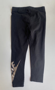 Nike kids girls size 5-6 years black leggings pants rose gold logo, VGUC