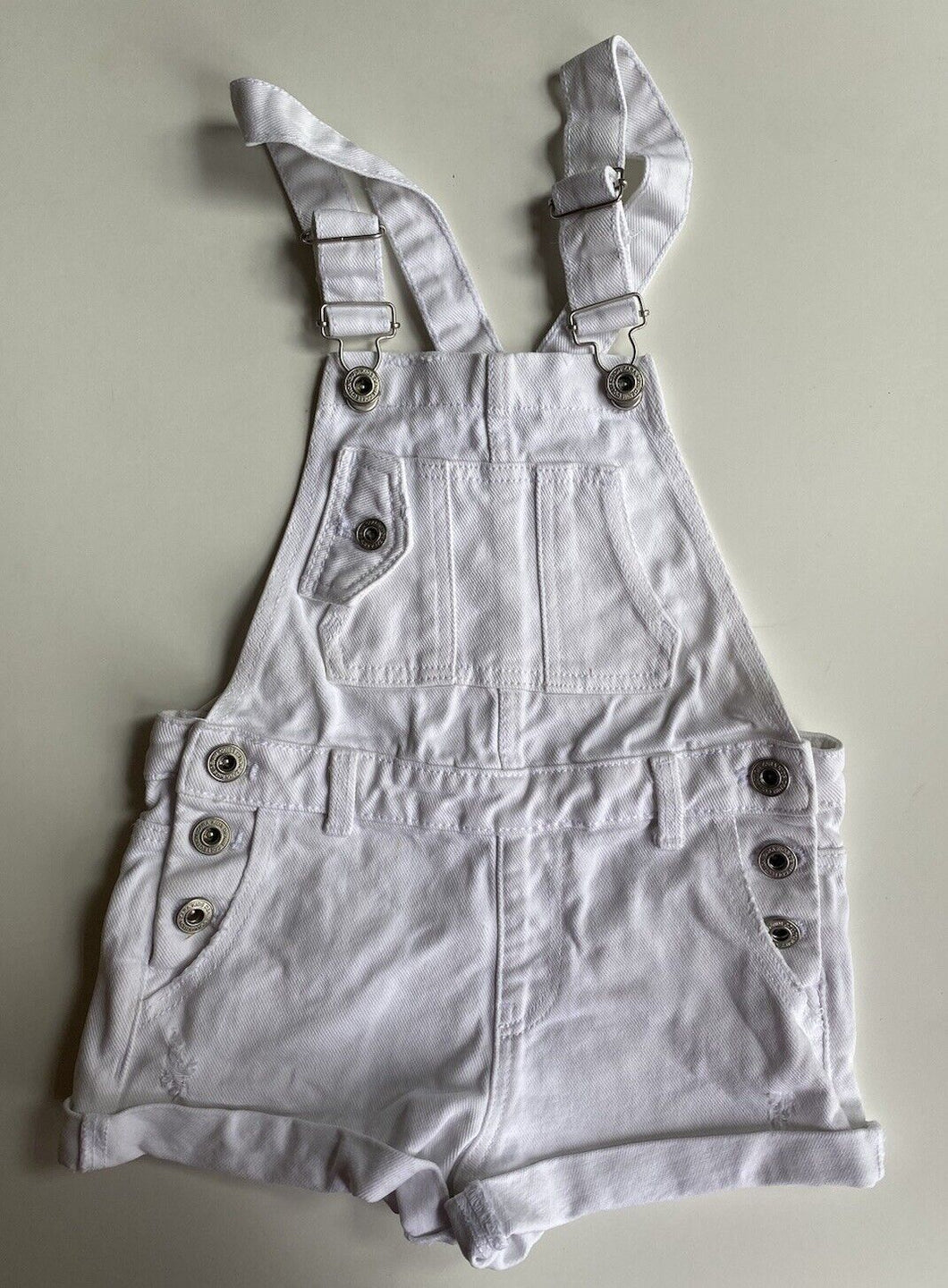 Zara kids girls size 6 white distressed denim shortalls one-piece, GUC