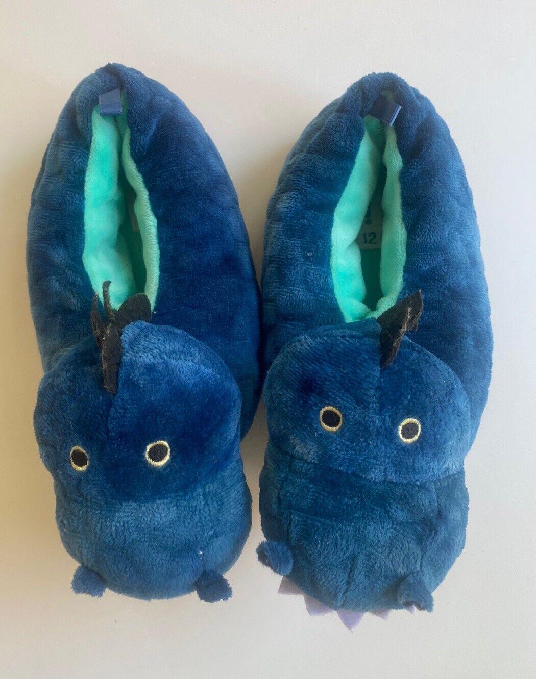 Brilliant Basics kids size 12 blue dragon warm slippers, VGUC