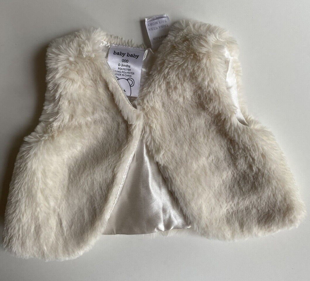 Baby Baby baby girl size 0-3 months white fluffy vest, VGUC