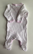 Load image into Gallery viewer, Bonds baby size newborn pink white stripe wrap one-piece growsuit, VGUC
