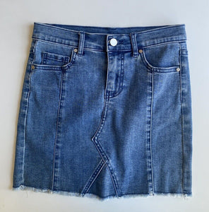 Seed Teen kids girls size 10 blue denim distressed hem skirt, VGUC