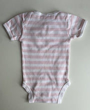 Load image into Gallery viewer, Ollie&#39;s Place baby girl size 0-3 months pink white stripe bodysuit t-shirt, VGUC
