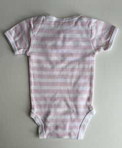 Ollie's Place baby girl size 0-3 months pink white stripe bodysuit t-shirt, VGUC