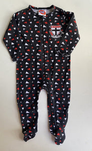 AFL baby size 6-12 months St. Kilda black red white one-piece zip, VGUC