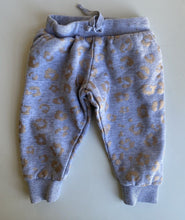 Load image into Gallery viewer, Cotton On baby size 12-18 months grey gold leopard print track pants, VGUC
