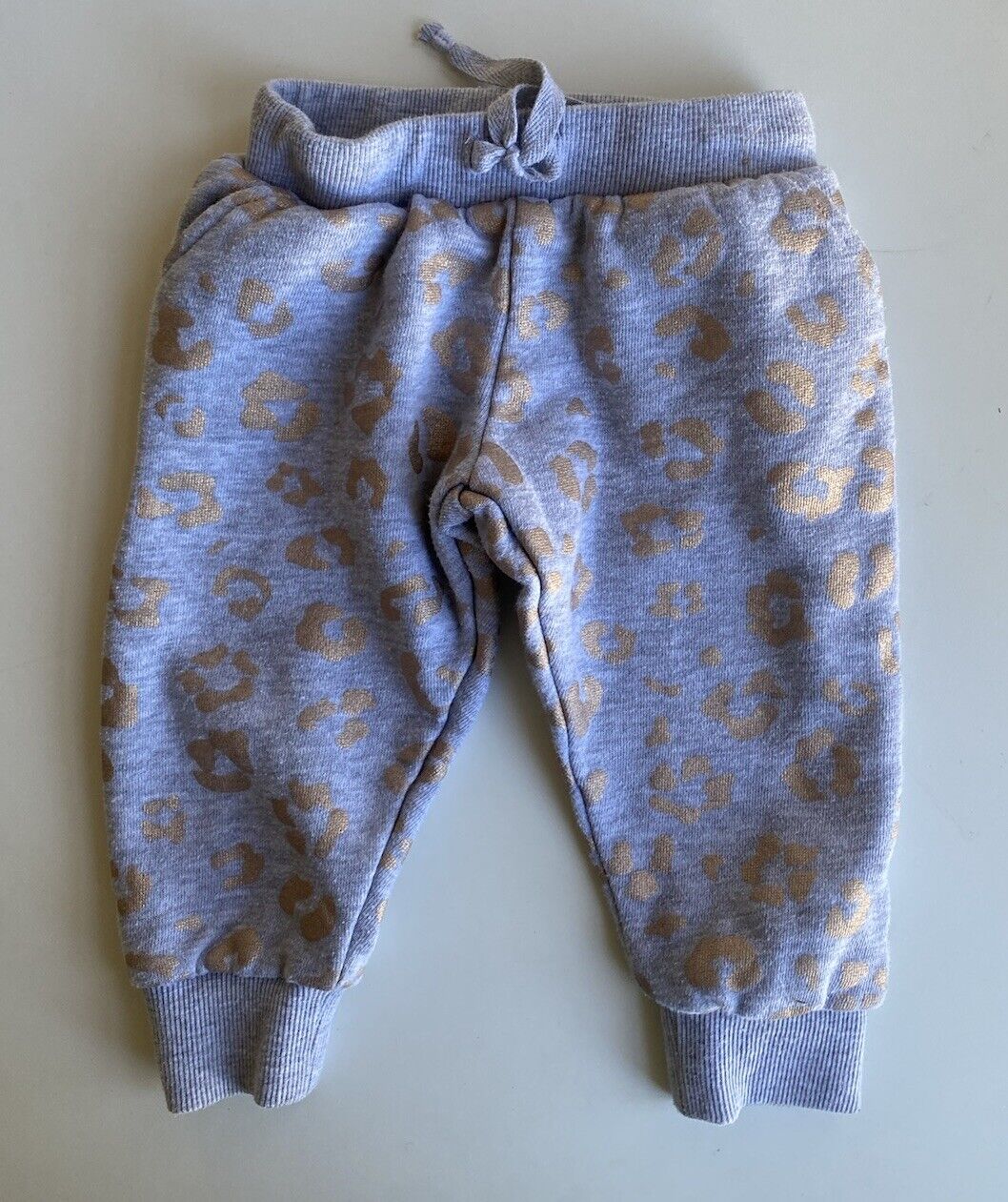 Cotton On baby size 12-18 months grey gold leopard print track pants, VGUC