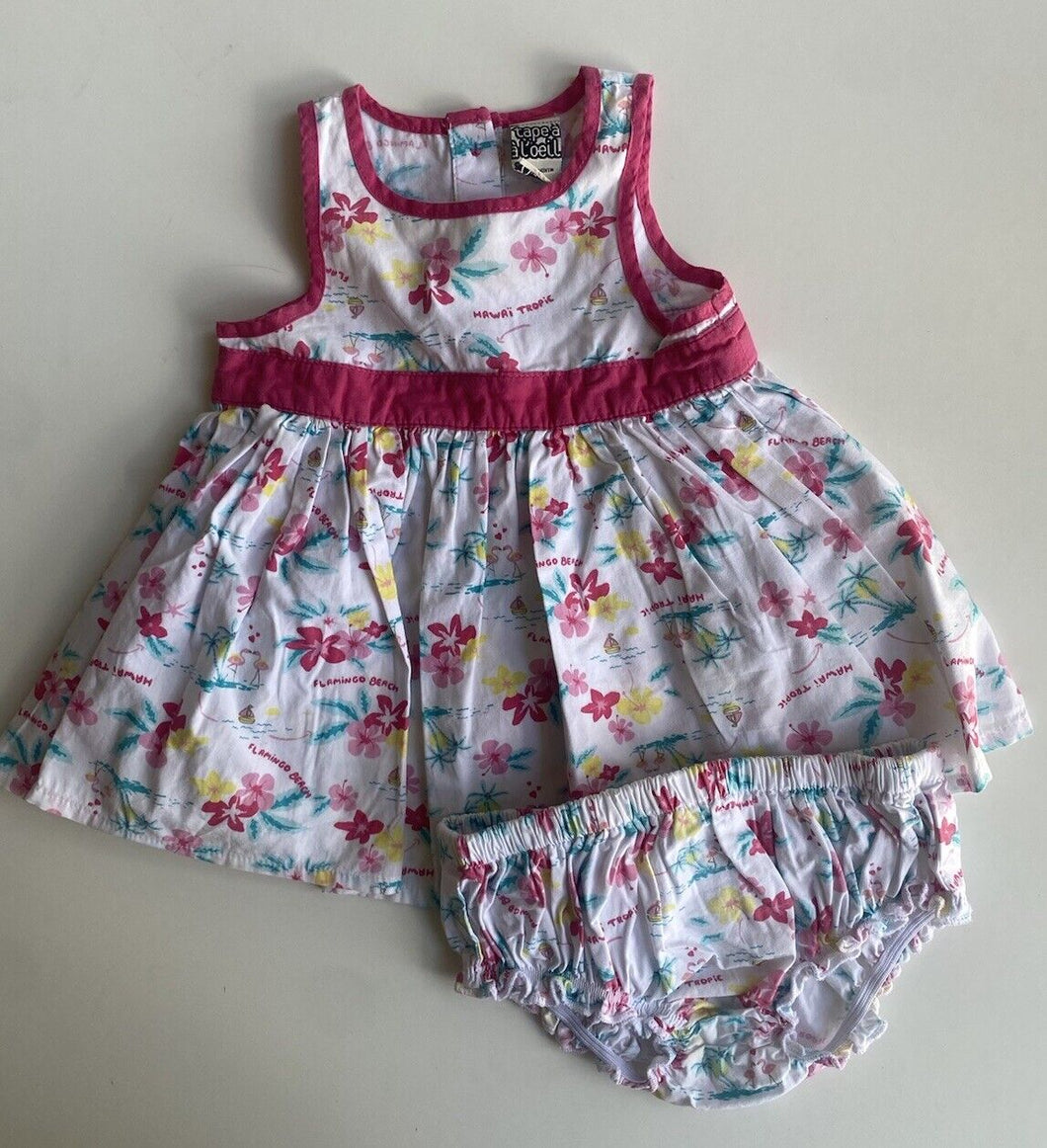 Tape a l'oeil baby girl size 6-9 months pink white floral beach dress, VGUC