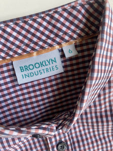 Brooklyn Industries kids boys size 6 pink grey check button up shirt, VGUC