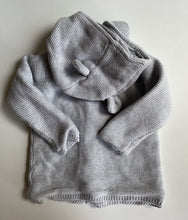 Load image into Gallery viewer, Dymples baby size 12-18 months grey knitted hooded button up jumper, VGUC
