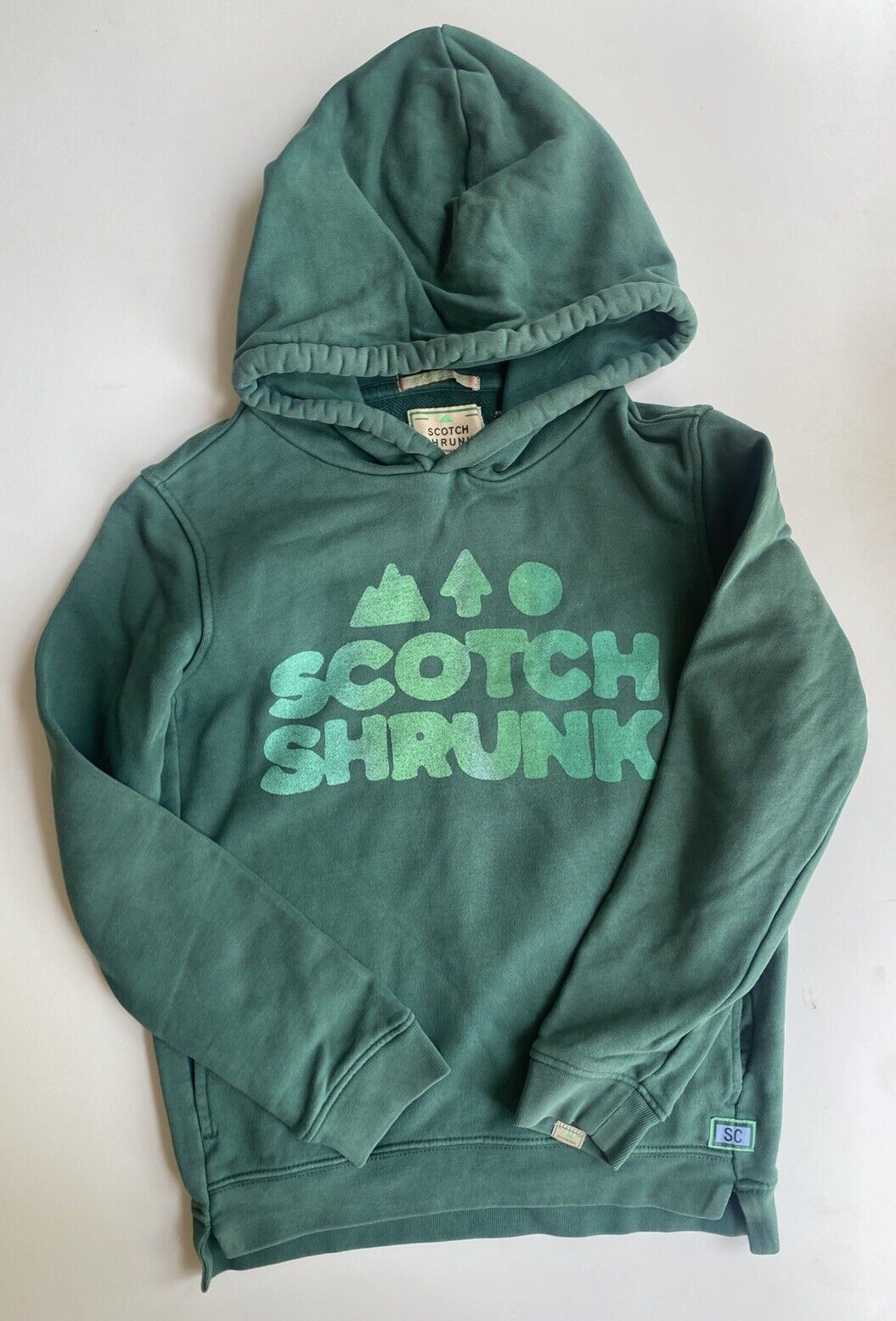 Scotch & Soda kids size 8 green hooded jumper pockets, GUC