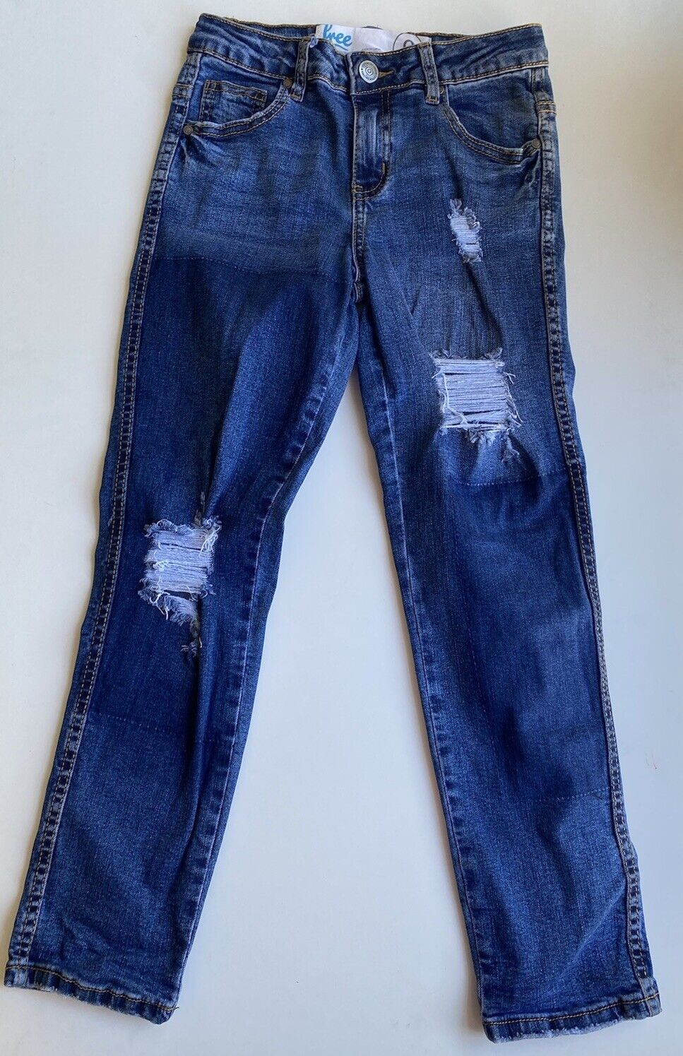 Cotton On kids size 9 blue denim distressed jeans pants adjustable waist, VGUC