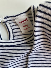 Load image into Gallery viewer, Seed baby girl size 12-18 months navy blue white stripe dress, VGUC
