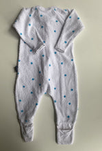 Load image into Gallery viewer, Bonds baby size 0-3 months zippy wondersuit white Terry towelling blue spot VGUC
