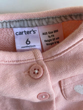 Load image into Gallery viewer, Carter&#39;s baby girl size 3-6 months pink button up jumper pocket heart, VGUC
