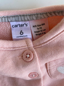 Carter's baby girl size 3-6 months pink button up jumper pocket heart, VGUC