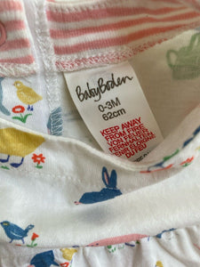 Baby Boden baby girl size 0-3 months white farm animals romper, VGUC