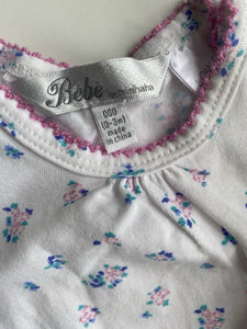 Bebe by Minihaha baby girl size 0-3 months white pink blue floral one-piece VGUC