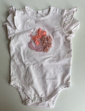 Load image into Gallery viewer, David Jones baby girl size 12-18 months white pink peacock t-shirt bodysuit VGUC
