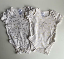 Load image into Gallery viewer, Anko baby size 0-3 months x2 white t-shirt bodysuit tops zebras elephants, VGUC
