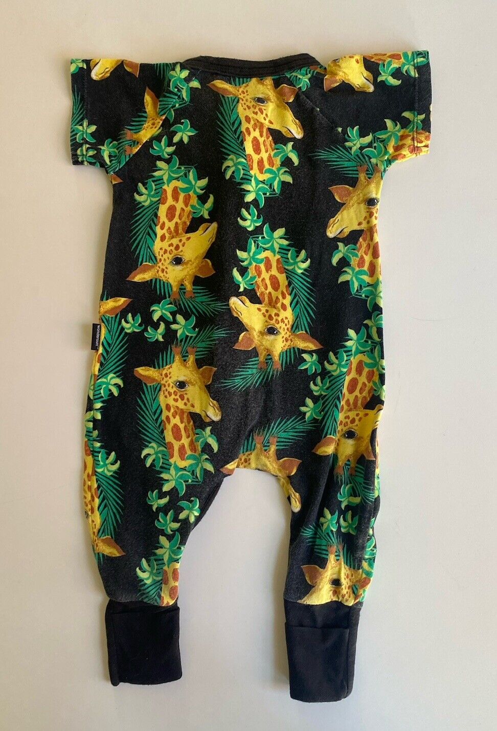 Bonds baby size 0-3 months zippy wondersuit black giraffes short sleeve, GUC