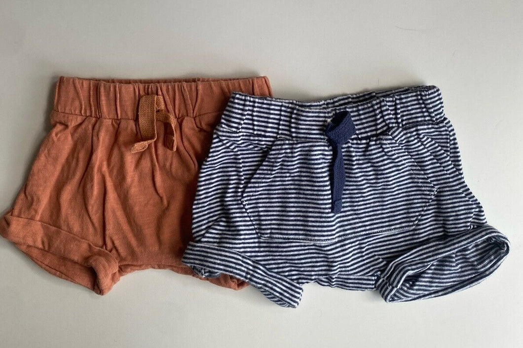 Target baby size 0-3 months x2 pairs shorts brown blue stripe bundle, VGUC