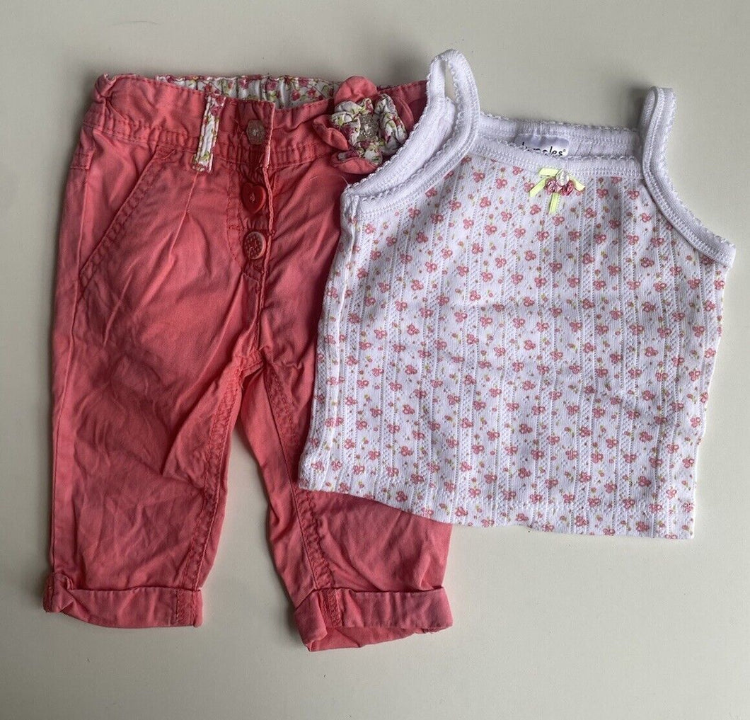 Dymples baby girl size 0-3 months pink pants floral singlet set bundle, VGUC