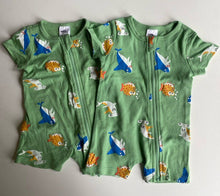 Load image into Gallery viewer, Baby Berry baby size 0-3 months x2 green shark fish romper one-piece, VGUC
