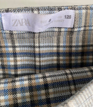 Load image into Gallery viewer, Zara kids girls size 8 blue grey check tartan pleated mini skirt, VGUC
